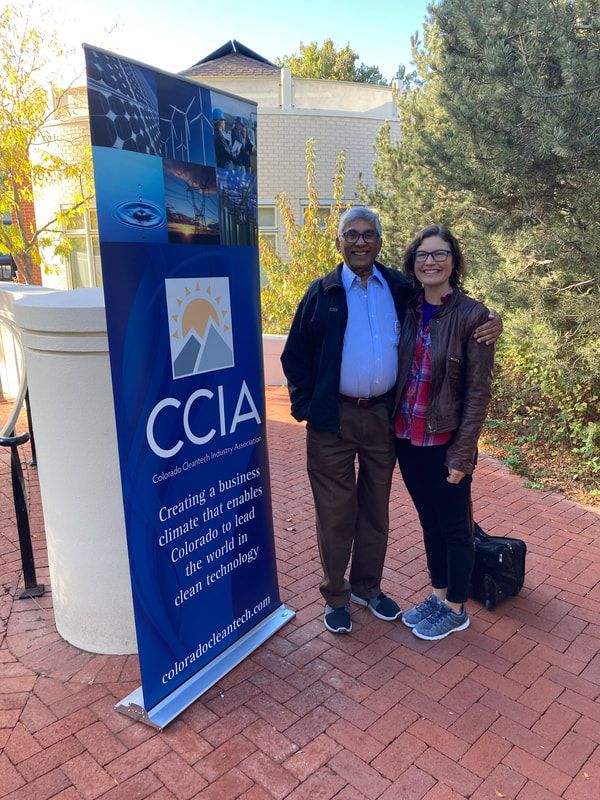 Prabhu Energy Labs CEO and founder Edan Prabhu with Commercialization Officer Monica Prabhu at the 2023 CCIA event